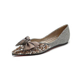 Xajzpa Women Bow Rhinestone Point Casual Shoes Women Flats Designer Dress Walking Shoes Autumn New Trend Shallow Zapatillas Mujer