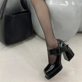 Xajzpa New Retro Mary Jane High Heels Women Shoes Fashion Chunky Heel Pumps Platform Ankle Buckle Japanese Uniform Ladies Shoes