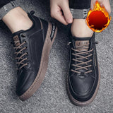 Xajzpa Little White Shoes for Men with Plush Warm Thick Soled Leather Shoes, Winter Casual Sports, Outdoor Walking, and Board Shoes