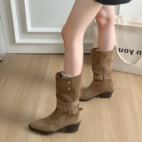 Xajzpa New Style Luxury Women Boots European and American Fashion Buckle Pleated Short Boots Autumn and Winter Flat Boots Women Shoes