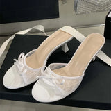 Xajzpa Summer New Fashion Thin Low Heels Women Slippers Breathable Mesh Banquet Sandals Slides Shoes Zapatos De Mujer