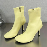 xajzpa Spring Autumn SEXY Round Toe Women Ankle Boots Concise Thin High Heels Shoes Fashion Side Zipper Short Booties