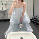 Xajzpa Fashion Women Dress Sleeveless Strapless Sling 3D Flowers Solid Color Fairy Wind Female Party Dresses New Tide