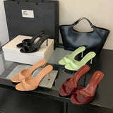 Xajzpa Brand Women Slippers High Heels Sandals Sexy Pointed Open Toe Party Wedding Summer Shoes Woman Soft Outdoor Slides