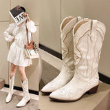 Xajzpa   Women's Boots Retro Autumn Winter White Knee High Boots Big Size 41 Women Comfy Walking Female Western Cowboy Boot Women's Shoes
