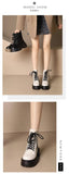 Xajzpa British Style Autumn Platform Shoes for Women Fashion Lace Up Round Toe Ankle Boots for Women Chunky Heel Ladies Short Boots
