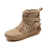 Xajzpa  Botines Autumn Flat Heel Ankle Boots Retro Suede Tassel Women Boots Fashion Round Toe Soft Sole Short Boots Casual Women Shoes