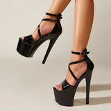 Xajzpa Sexy Extreme High Heels Platform Pole Dance Stripper Shoes Fashion Open Toe Buckle Strap Sandals Summer Zipper Women Pumps
