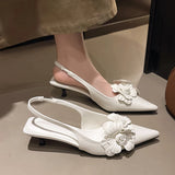 Xajzpa New Style Luxury Women's Mule Shoes Summer Fashion High Heel Flower Sexy Pointed Ladies Casual Outdoor Shoes Sweet White Sandals