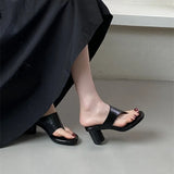 Xajzpa Summer New Women Slipper Fashion Square Toe Slip On Flip Flop Shoes High Heel Outdoor Dress Sandal Slides