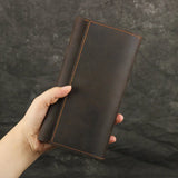 Xajzpa Vintage Genuine Leather Long Wallet Men Women Credit Card Holder Clutch Purse Coin Zipper Business Moible Phone Wallet