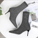 Xajzpa  Sexy Sock Boots Knitting Stretch Boots High Heels for Women Fashion Shoes Spring Autumn Ankle Boots Female