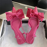 Xajzpa Spring Fashion Butterfly-knot Buckle Strap Pumps Women Pointed Toe Square Heel Dress Casual Mule Ladies Sandals Shoes