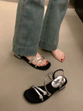 Xajzpa 2025 Summer Sale Of Women's Shoes Clear Heels Female Sandal New Retro Girls Rhinestone Gladiator Block Rome Scandals