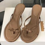 Xajzpa Summer Butterfly-knot Clip Toe Women Slippers Fashion Low Thin Heels Sandals Party Dress Flip Flops Shoes