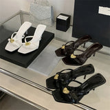 xajzpa Summer Fashion Square Toe Women Slippers Narrow Band Sandals Thin Low Heels Party Female Slide Shoes Zapatos De Mujer
