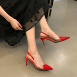 Xajzpa Sandals Ladies Shoes Summer Large Size Women's Heels Buckle All-Match Suit Female Beige New Fashion Big Pointed Girls Close