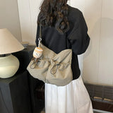 Xajzpa New Lightweight Nylon Drawstring ToteBag Literary Leisure Wrinkle Crossbody Bag Lazy Large Capacity Student Underarm Wrinkle Bag