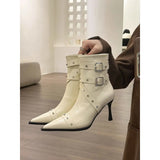Xajzpa White Mid-Calf Boots Women's Rubber Shoes Rain Rivets Winter Footwear Zipper Boots-Women Crossdresser Low Rock Riding 2025 Mid C