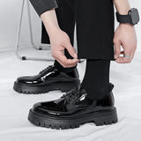 Xajzpa Men's Oxford shoes, patent leather men's office shoes, formal dress shoes, formal lace up height increasing black leather shoes