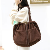 Xajzpa  Simple Casual Totes Teenager Students Corduroy Shoulder Bag Women Large Drawstring Handbag Ladies Shopping Bags