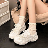 Xajzpa 2025 Summer New Color Breathable Soft Sole Comfortable Women Shoes Crescent Insole Height Lace Pearl Casual Sneakers