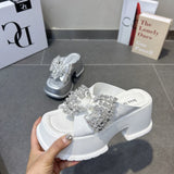 Crystal Bow Women Slippers Luxury Platform Flip Flops Shoes 2024 Summer Dress Fashion Slingback Sandals Trend Slides Femme