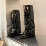 Xajzpa Women Patent Leather Over The Knee Boots New Female Pointy Thigh High Boots Sexy Side Zipper Black High Heels Party Shoes