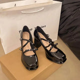 Xajzpa 2025 Platform Heels Women's High-Heeled Shoes Square Toe Mary Jane Latest Chunky Sandals Footwear Beige Lolita New Block African