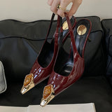 Xajzpa Fashion Design Inlay Gems Pointed Toe Patent Leather Sexy Slingback Sandals Women Pumps High Heels Wedding Banquet Shoes