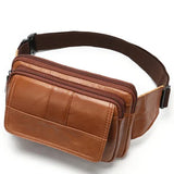 Xajzpa Leather Men Waist Pack Fashion Fanny Pack for Cell Phone Male Crazy Horse Leather Chest Bag Belt Bag Small Shoulder Bag