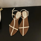 Xajzpa New Brand Women Sandal Fashion Narrow Band Flat Heel Ladies Gladiator Shoes Pointed Toe Ankle Buckle Zapatos Muje