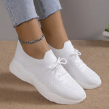 Xajzpa - Breathable Knitted Sneakers Women 2023 Autumn Flat Heels Lace Up Casual Sport Shoes Woman Comfort Lightweight Walking Shoes