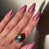 Xajzpa  24pcs Glitter Fake Nails Purple Shiny Cat Eye Press On Nails Almond Head Manicure Nail Tips Pink/Blue False Nail Patch For Girl