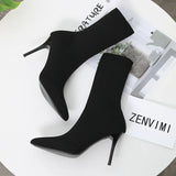 Xajzpa  Sexy Sock Boots Knitting Stretch Boots High Heels for Women Fashion Shoes Spring Autumn Ankle Boots Female