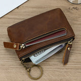 Xajzpa   Men's Genuine Leather Zipper Coin Wallet Wowen natural Leather Mini Short Purse Card Holder Change Purse For Man Clutch Wallets