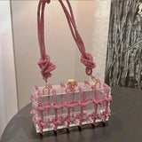 Diamond Clear Acrylic Box Evening Clutch Bags Women Boutique Woven Knotted Rope Rhinestone Purse and Handbags Wedding Party Ins