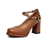 Xajzpa Round Toe Beige High Heels Women Shoes 2025 Spring Pumps Sandals Ladies Sweet 12cm Straps African Branded Brief Leopard Casual C