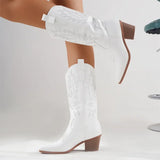 Xajzpa Plus size 43 High Quality Block Heels Mid-calf White Cowboy Boots Women Vintage Country Concert Western Boots Shoes