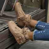 Xajzpa  Botines Autumn Flat Heel Ankle Boots Retro Suede Tassel Women Boots Fashion Round Toe Soft Sole Short Boots Casual Women Shoes