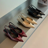 Xajzpa New Style Women's Fashion Patent Leather Pointed Toe Women Pumps Elegant Low Heels Sandals Casual Dress Street Style Shoes
