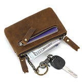 Xajzpa   Men's Genuine Leather Zipper Coin Wallet Wowen natural Leather Mini Short Purse Card Holder Change Purse For Man Clutch Wallets