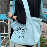 Xajzpa - Fashion Large Capacity Women Handbag Star Dog Print Blue Vintage Shoulder Bag Fashion Designers Youthful Canvas Tote Bag