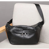 Xajzpa   Black Men's Chest Bag Soft Genuine Leather Shoulder Messenger Bag Male Sling Bags Travel Waist Pack Crossbody Summer Bag