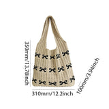 Xajzpa Knitted Handbags Large Capacity Bow Pattern Crochet Tote Bag Bow Pattern Crochet Tote Bag Multifunctional Knitted Shopping Bag