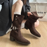 Xajzpa New Style Luxury Women Boots European and American Fashion Buckle Pleated Short Boots Autumn and Winter Flat Boots Women Shoes