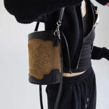 Xajzpa - Vintage Women Crossbody Bag Fashion Embroidery Brown Gothic Handbag American Street Biker Style Hip Hop Punk Bucket Bag