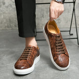 Xajzpa New Brown Men Sneakers Lace-up Solid PU Leather Black White Platform Shoes Men's Vulcanize Shoes Size 38-46