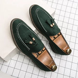 Xajzpa Fashion Brand Men's Tassel Suede Slip-on Leather Driving Shoes Designer Mens Moccasins Retro Pointed Banquet Social Shoes Male