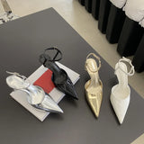 xajzpa Spring Sexy Women Pointed Toe Pumps Fashion Ankle Buckle Strap Ladies Slingback Thin Low Heel Sandal Party Shoes